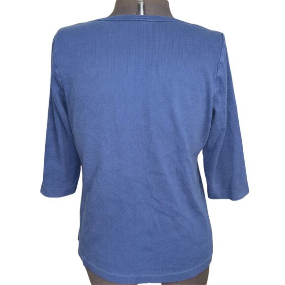 Gitano Floral Rhinestone Henley Shirt Blue Plus Size 18 / 20 W Trashy Cyber Y2k - Picture 3 of 6